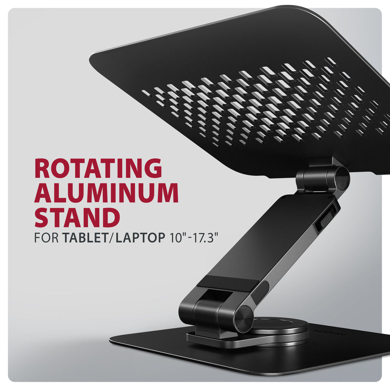 Axagon STND-LRB Aluminiumständer mit 360°-Drehung für Laptops 10"–17.3". Verstellbare Höhe und Winkel. Schwarze Version.
