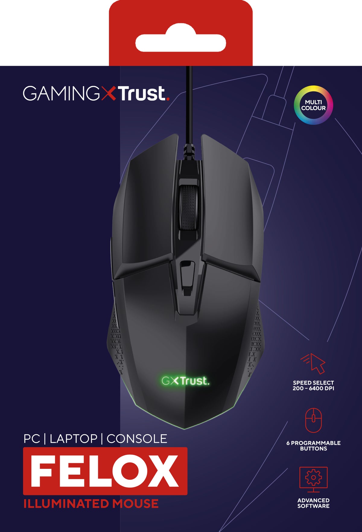 Trust GXT 109 Felox Maus Gaming rechts USB Typ-A Optisch 6400 DPI