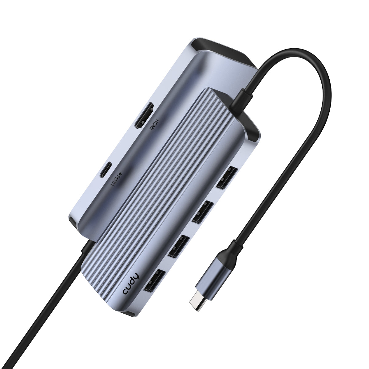 Cudy UH500 laptop-dockingstation & portreplikator USB 3.2 Gen 1 (3.1 Gen 1) Type-C Grau, Silber