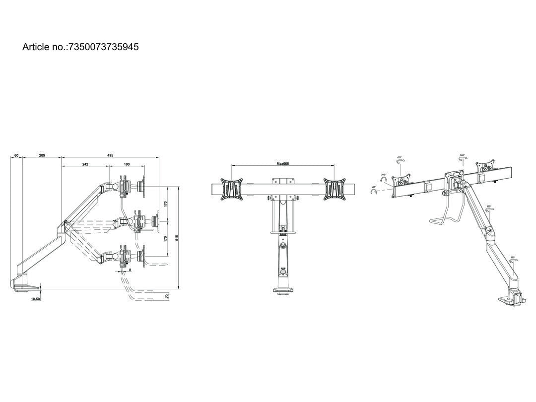 Supporto da tavolo per schermo piatto Multibrackets 5945, 71,1 cm (28"), da tavolo/banco, bianco
