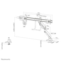 Neomounts NM-D775DXSILVER Monitorarm 10-32" - Gasfeder - Topfix - 180°-Stopp
