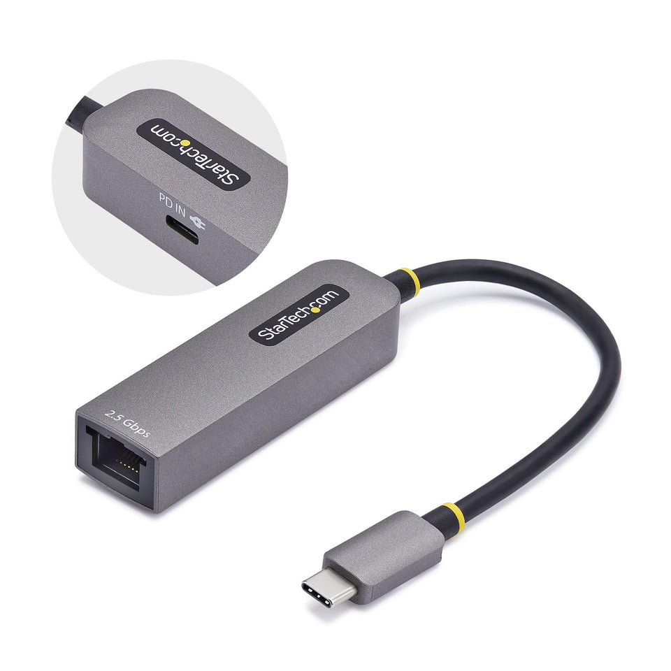 StarTech.com 2,5GbE USB C Ethernet Adapter, 100W PD Pass-Through, USB-C auf Lan-RJ45 Netzwerkadapter, USB-C 3.0 NIC, Thunderbolt Kompatibel, Windows & Mac