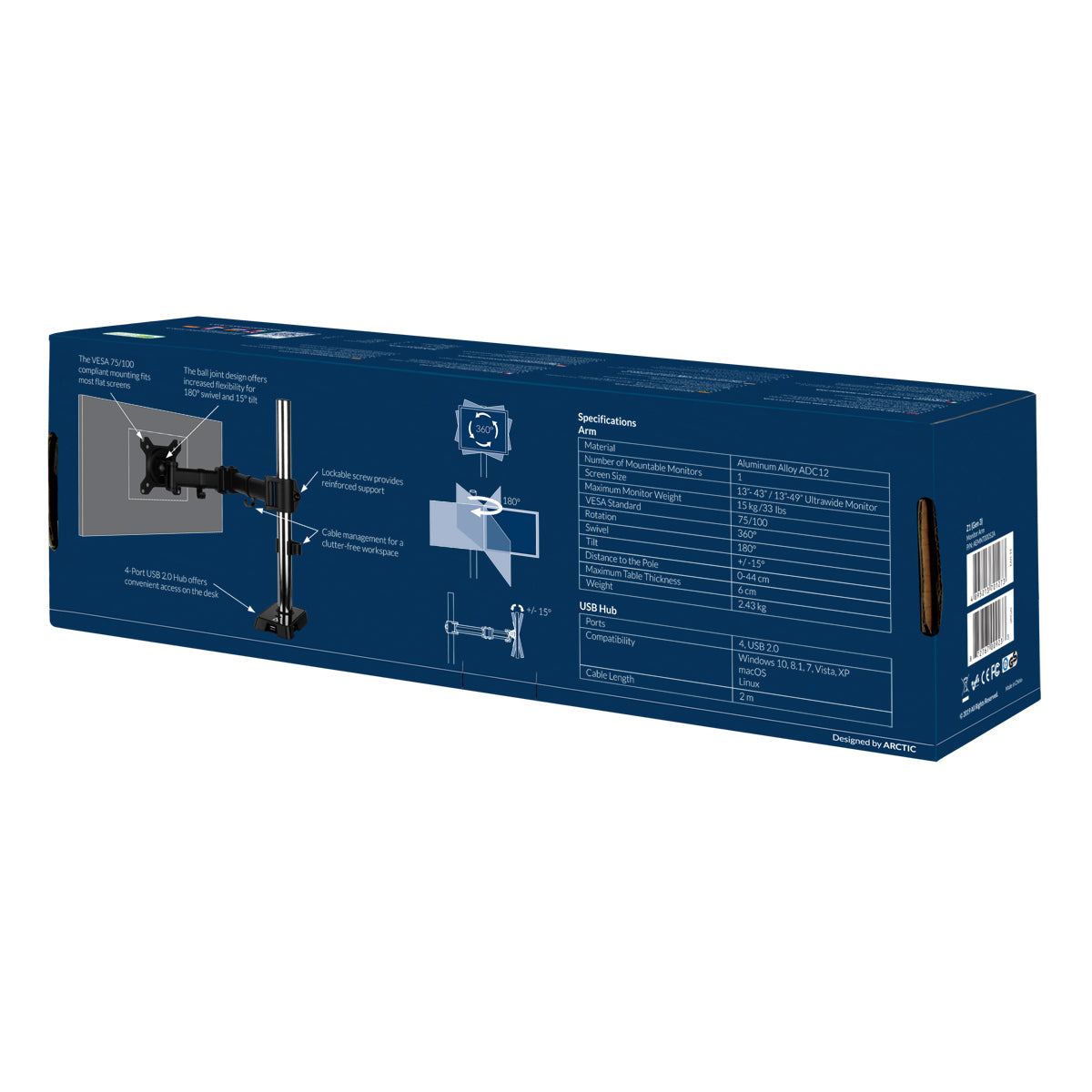 ARCTIC Z1 (Gen 3) - Monitorarm mit USB Hub