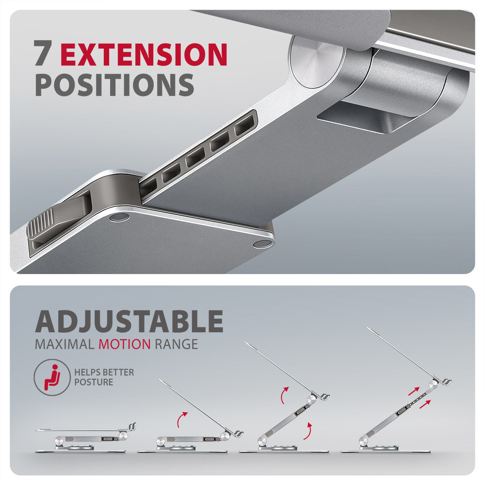 Axagon STND-LR Aluminiumständer mit 360°-Drehung für Laptops 10"–17.3". Verstellbare Höhe und Winkel.