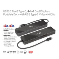 CLUB3D 6-in-1 USB3.2 Gen2 Typ-C Dual Displays Portable Dock mit USB Typ-C Video 4K60Hz
