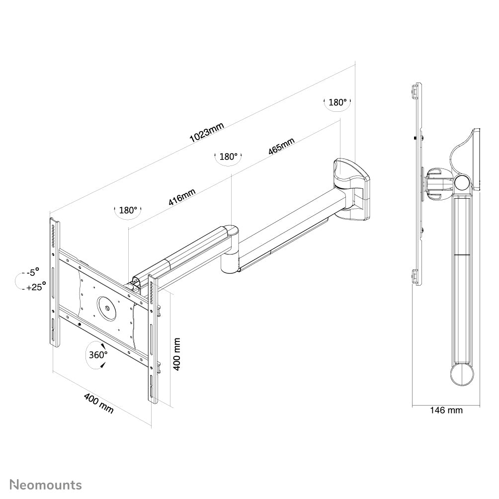 Neomounts FPMA-HAW050 Medizinische Wandhalterung für Monitore 10-40" - volle Bewegung