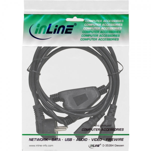 InLine Netz-Y-Kabel, 1x Schutzkontakt ST zu 2x Kaltgeräte ST, 1,8m