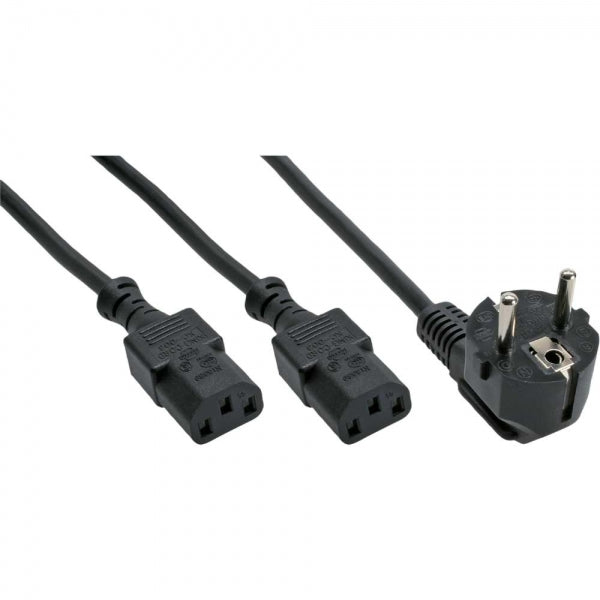InLine Netz-Y-Kabel, 1x Schutzkontakt ST zu 2x Kaltgeräte ST, 1,8m