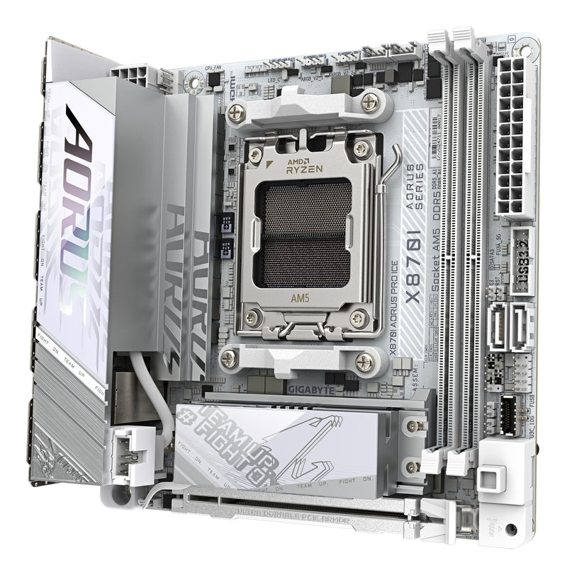 GIGABYTE X870I AORUS PRO ICE Mainboard - Unterstützt AMD Ryzen 9000er-Serie CPUs, 8+2+1 Phasen VRM, bis zu 8400 MHz DDR5 (OC), 1xPCIe 5.0 M.2 + 1xPCIe 4.0 M.2, WI-FI 7, 2,5 GbE LAN, USB 4
