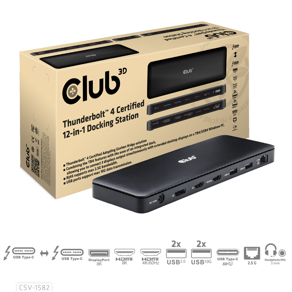 CLUB3D Club 3D, Docking Station TB4 12-in-1