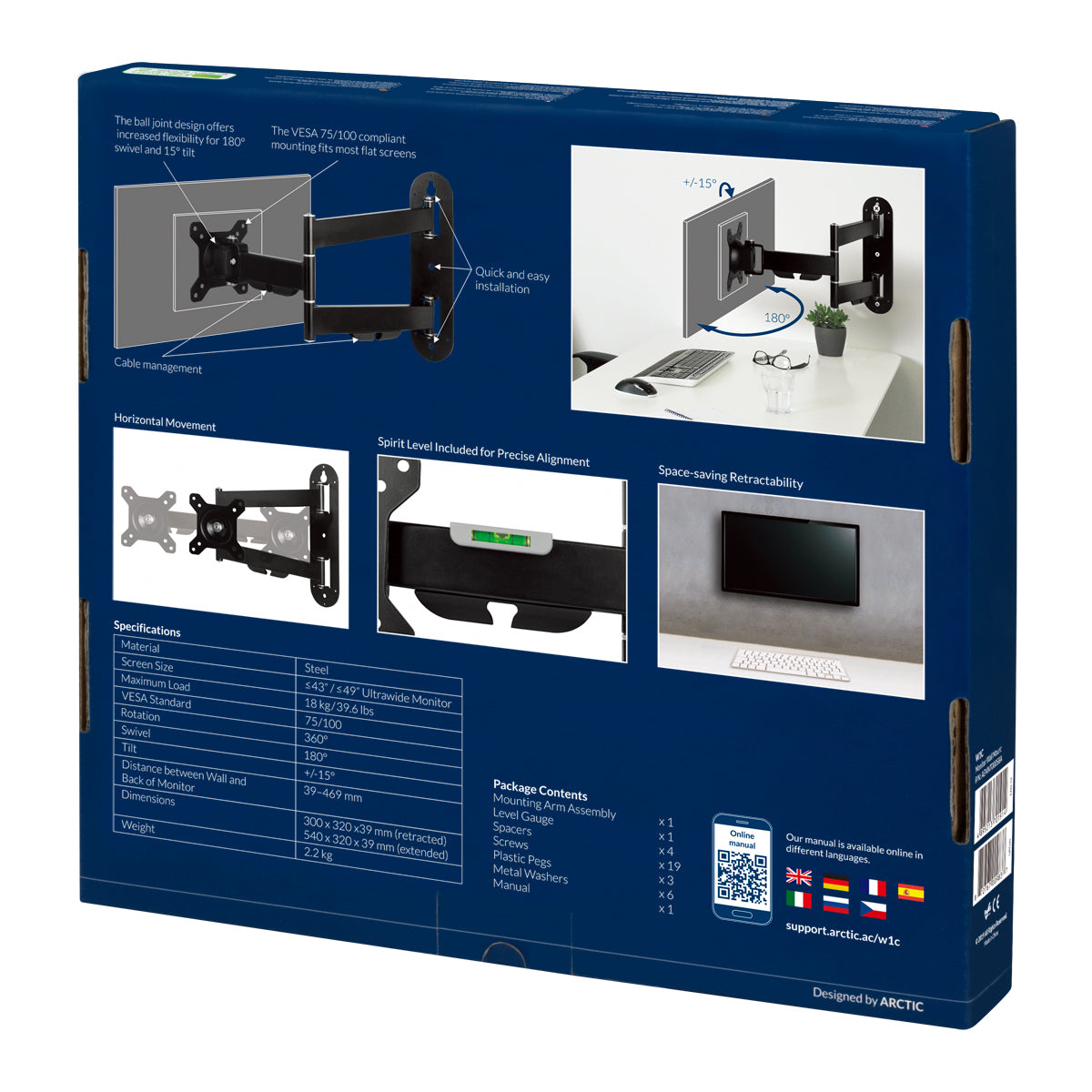 ARCTIC W1C - Monitor-Wandhalterung mit beweglichem Gelenkarm