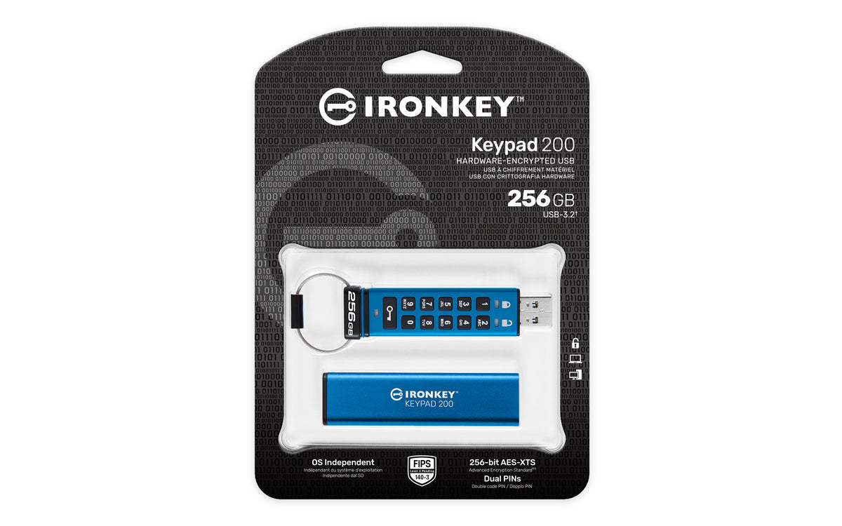 Kingston Technology IronKey 256GB Keypad 200, FIPS 140-3 Lvl 3 AES-256 Verschlüsselung