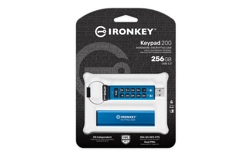 Kingston Technology IronKey 256GB Keypad 200, FIPS 140-3 Lvl 3 AES-256 Verschlüsselung