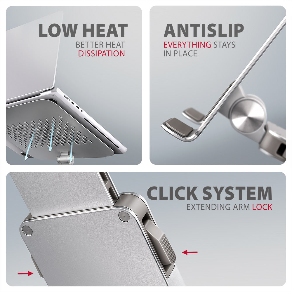Axagon STND-LR Aluminiumständer mit 360°-Drehung für Laptops 10"–17.3". Verstellbare Höhe und Winkel.