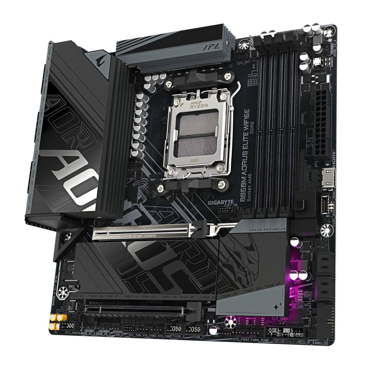 GIGABYTE B850M AORUS ELITE WIFI6E Mainboard – AMD Ryzen 9000 Serie Prozessoren, digitales 12+2+2 Phasen VRM, bis zu 8200 MHz DDR5 (O.C.), 1x PCIe 5.0 + 1x PCIe 4.0 M.2, Wi-Fi 6E, 2.5 GbE LAN, USB 3.2 Gen 2