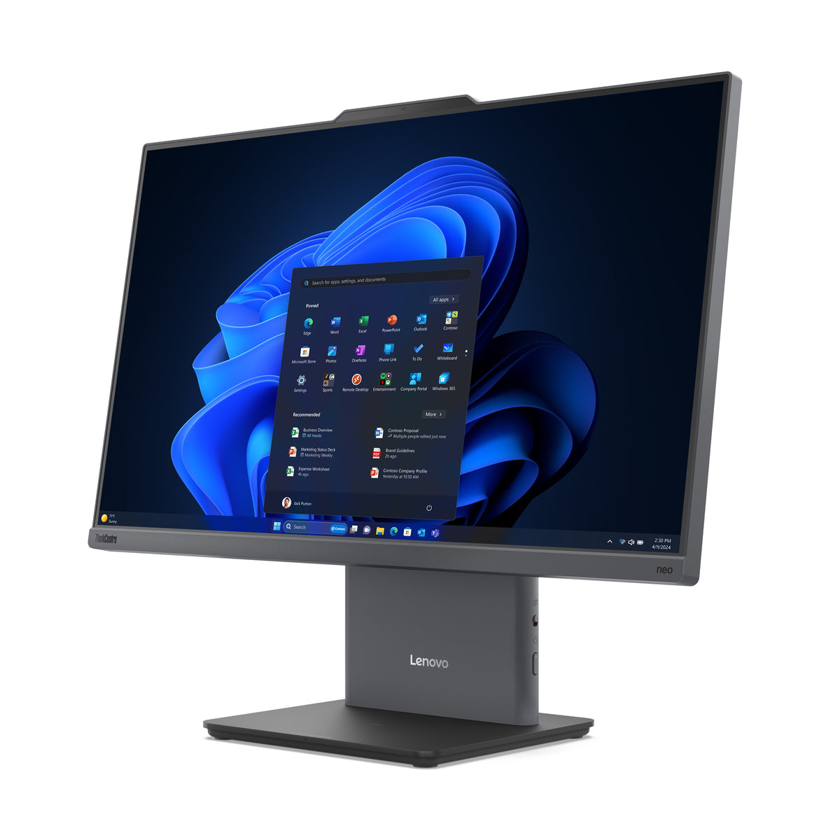 Lenovo ThinkCentre neo 50a 24 Gen 5 Intel Core 5 210H 60,5 cm (23.8") 1920 x 1080 Pixel Touchscreen All-in-One-PC 16 GB DDR5-SDRAM 512 GB SSD Windows 11 Pro Wi-Fi 6 (802.11ax) Grau