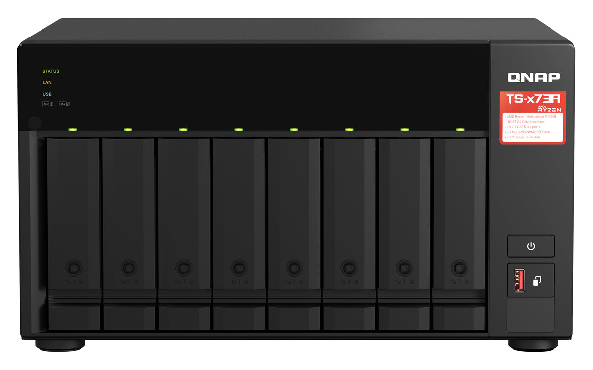 QNAP TS-873A NAS Tower Ryzen Embedded V1500B 8 GB DDR4 0 TB QuTS hero Schwarz