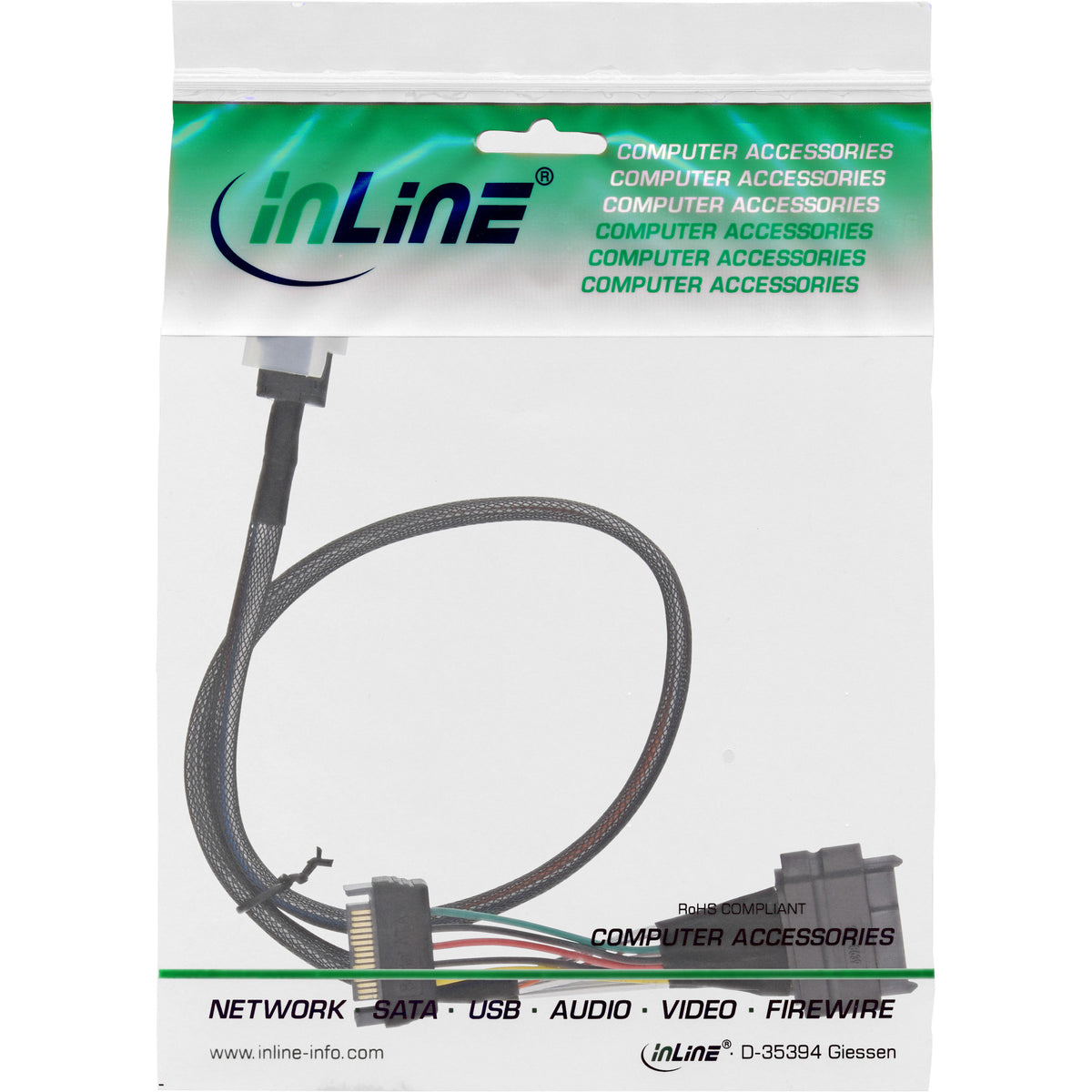 InLine U.2 Anschlusskabel, SSD mit U.2 (SFF-8639) an SFF-8643 + Strom, 0,5m