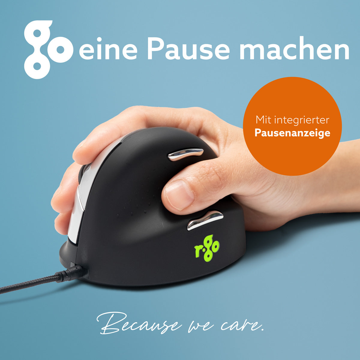 R-Go Tools Ergonomische Maus R-Go HE Break mit Pausensoftware, medium (Handlänge 165-185mm), Rechtshänder, verkabelt, schwarz
