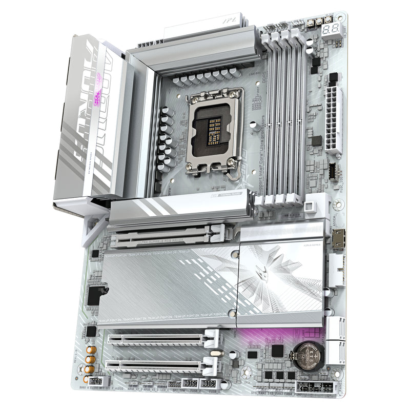 GIGABYTE B860 AORUS ELITE WIFI7 ICE Mainboard - Intel Core Ultra CPUs, 14+1+2+1 Phasen VRM, bis zu 9200MHz DDR5, 1xPCIe 5.0 + 2xPCIe 4.0 M.2, 2,5 GbE LAN, WIFI 7, USB 4