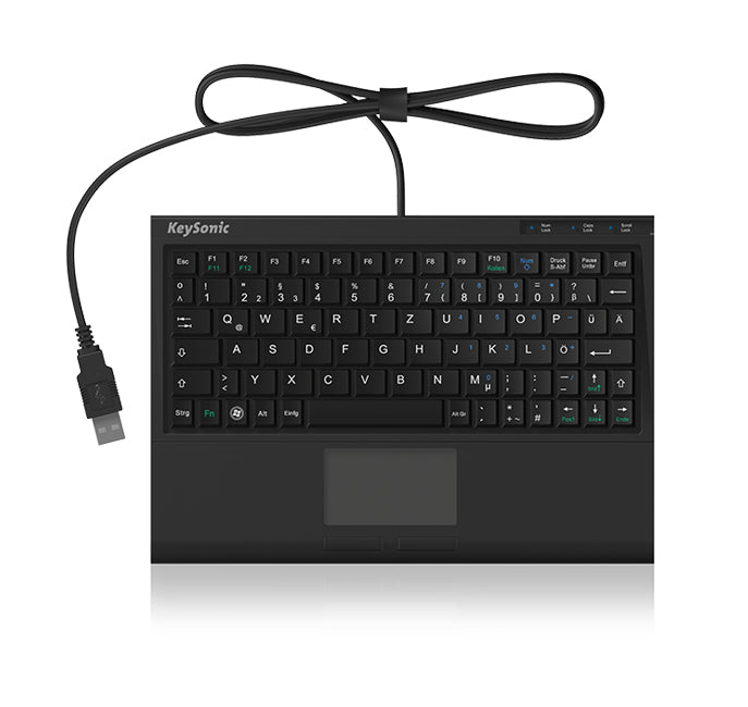 KeySonic ACK-3410 (US) Super-Mini Tastatur, Smart-Touchpad, USB, schwarz