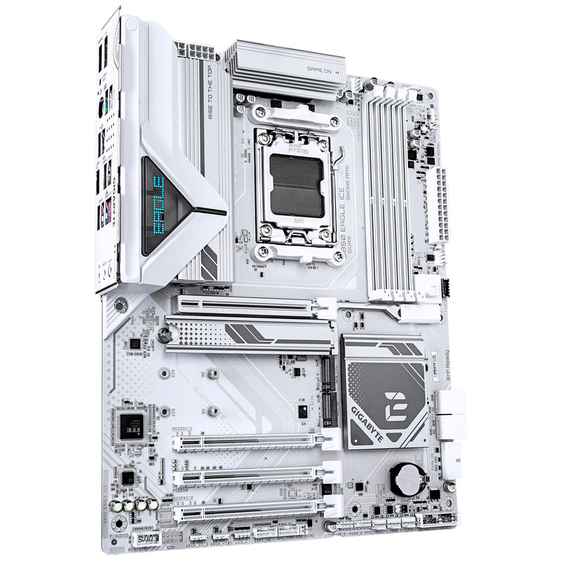 GIGABYTE B850 EAGLE ICE Mainboard – AMD Ryzen 9000 Serien-Prozessoren, 8+2+2 Phasen Digital-VRM, bis zu 8200 MHz DDR5 (O.C), 1 x PCIe 5.0 M.2 + 2 x PCIe 4.0 M.2, 2.5 GbE LAN, USB 3.2 Gen 2
