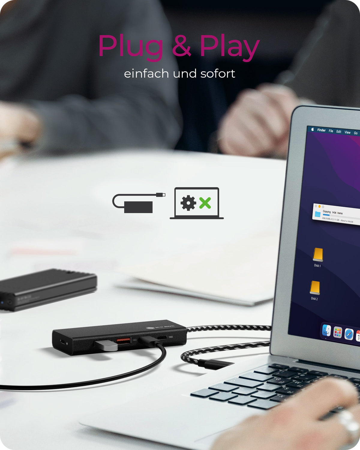 ICY BOX IB-HUB1436-CPD, USB 3.2 Gen 2 Hub, 1x Type-C® zu 2x Type-C® und 2x Type-A USB Anschlüssen 10 Gbit/S und Power Delivery bis zu 100 W, schwarz