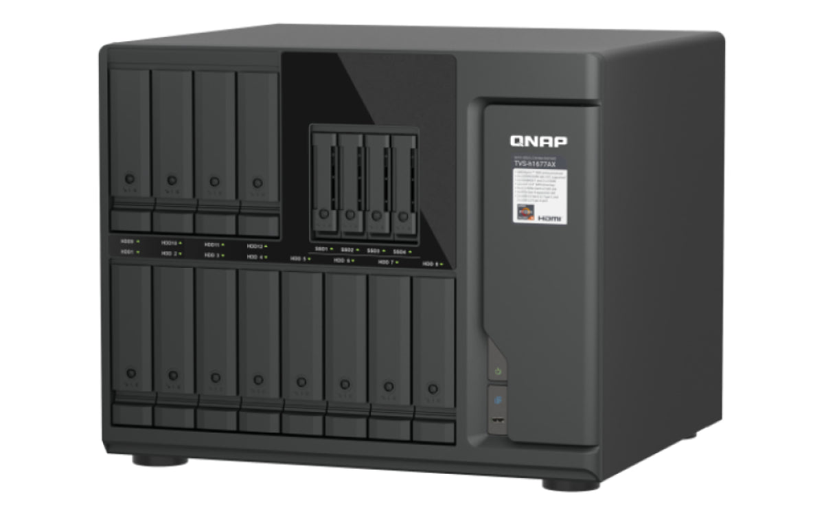 QNAP TVS-H1677AX-R5-16G NAS & Speicherserver Tower AMD Ryzen™ 5 16 GB DDR5 0 TB QuTS hero Schwarz
