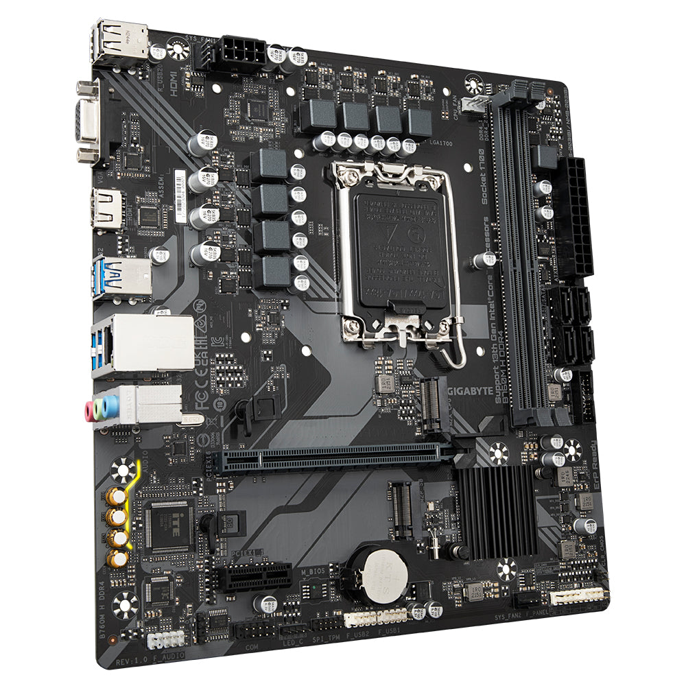 GIGABYTE B760M H DDR4 Motherboard - Unterstützt Intel Core 14. Generation CPUs, 6+1+1 Phasen Digital VRM, bis zu 3200MHz DDR4 (OC), 2xPCIe 4.0 M.2, GbE LAN, USB 3.2 Gen1