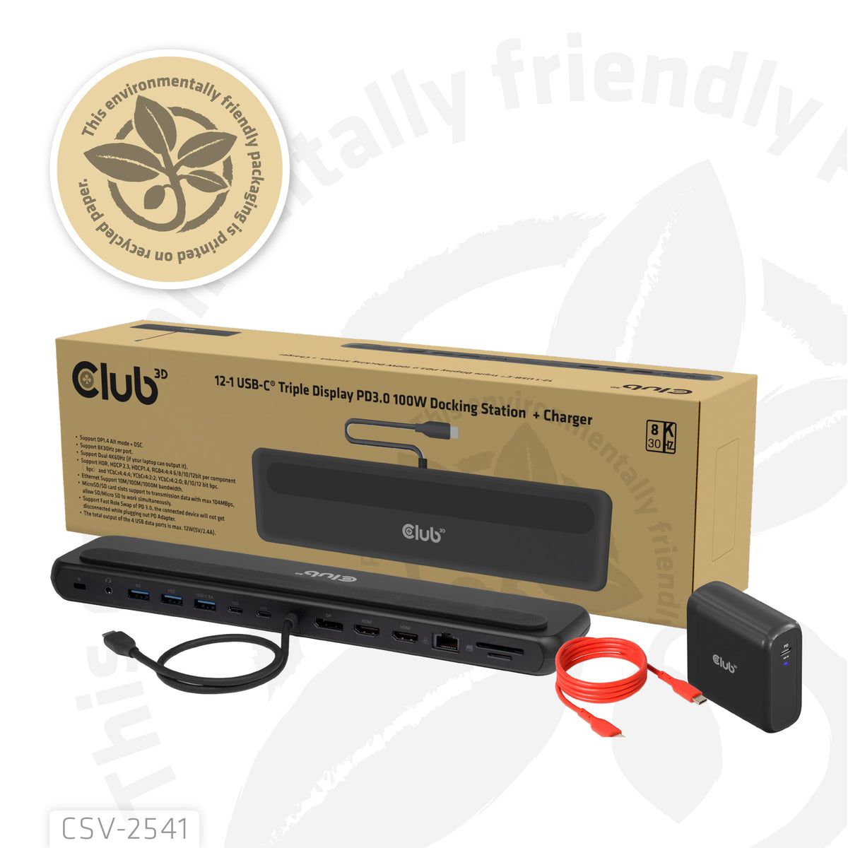CLUB3D CSV-2541 laptop-dockingstation & portreplikator Andocken USB 3.2 Gen 1 (3.1 Gen 1) Type-C Schwarz
