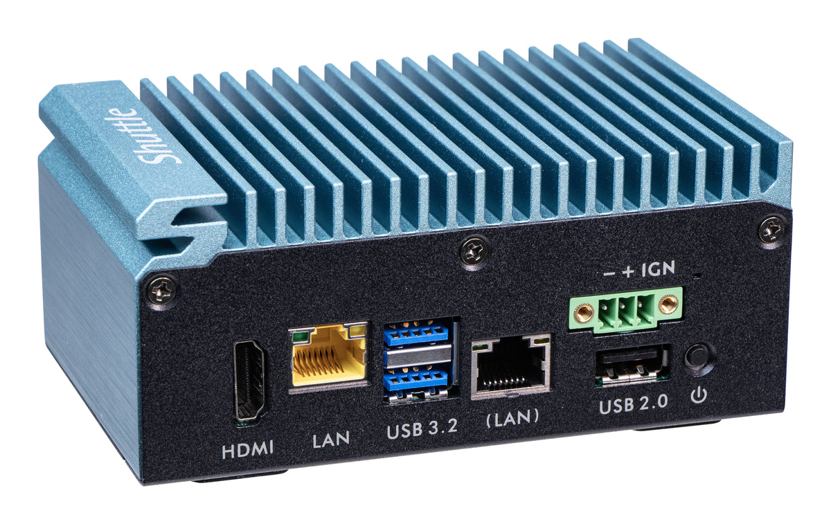 Shuttle Edge PC System SPCEL02WA , Intel Celeron J6412, Windows 11 IoT, 8GB RAM, 120GB M.2 SATA, 1x HDMI, 2x 2.5G LAN, 1x COM, DIO, 12-24V, 24/7 Dauerbetrieb, lüfterlos, inkl. VESA & DIN-RAIL Halterung