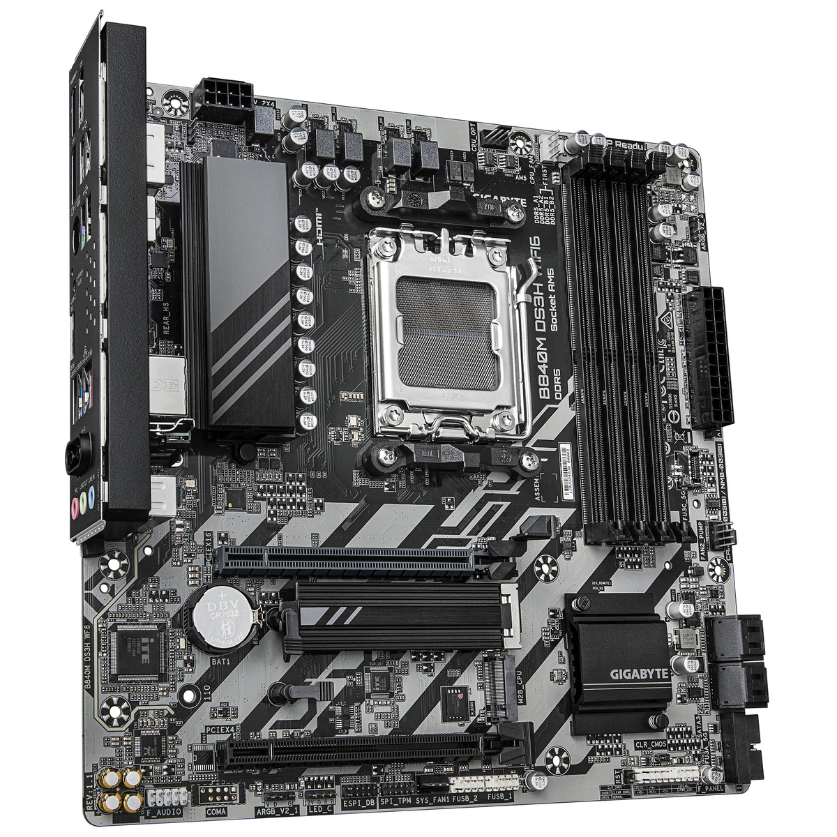 GIGABYTE B840M DS3H WIFI6 Mainboard – AMD Ryzen 9000 Prozessoren, 8+2+2 Phasen VRM, bis zu 8200 MHz DDR5, 2 x PCIe 4.0 M.2, Wi-Fi 6, 2,5 GbE LAN, USB 3.2 Gen 1