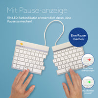 R-Go Tools Ergonomische Tastatur R-Go Split Break mit Pausensoftware, ergonomische geteilte Tastatur, QWERTY (US), kabellos, weiß