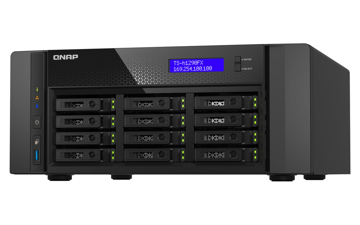 QNAP TS-h1290FX NAS Tower EPYC 7302P 128 GB DDR4 0 TB QuTS hero Schwarz