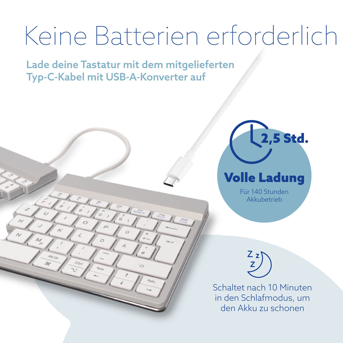 R-Go Tools Ergonomische Tastatur R-Go Split Break mit Pausensoftware, ergonomische geteilte Tastatur, QWERTZ (DE), kabellos, weiß