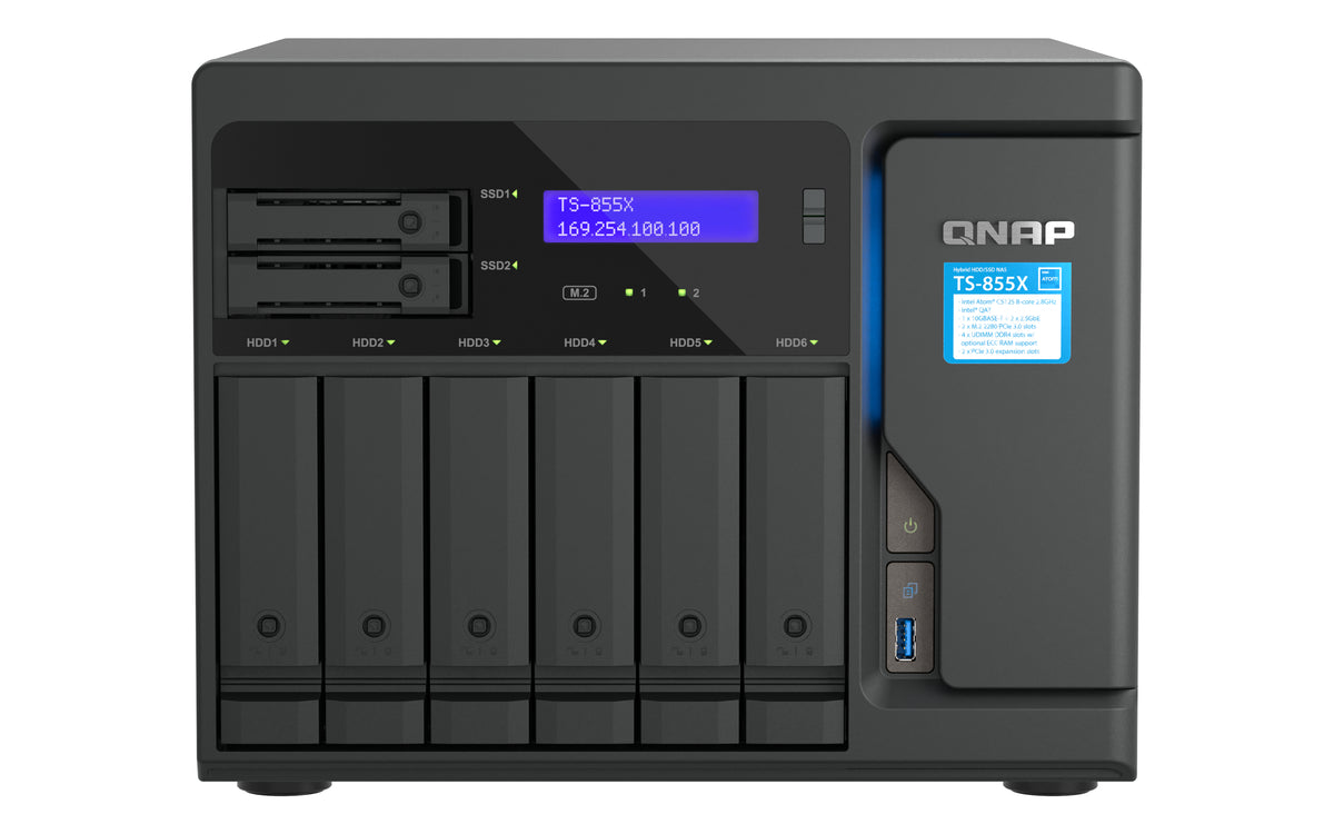 QNAP TS-855X SAN Tower Intel Atom® C5125 8 GB DDR4 0 TB QNAP QTS Schwarz