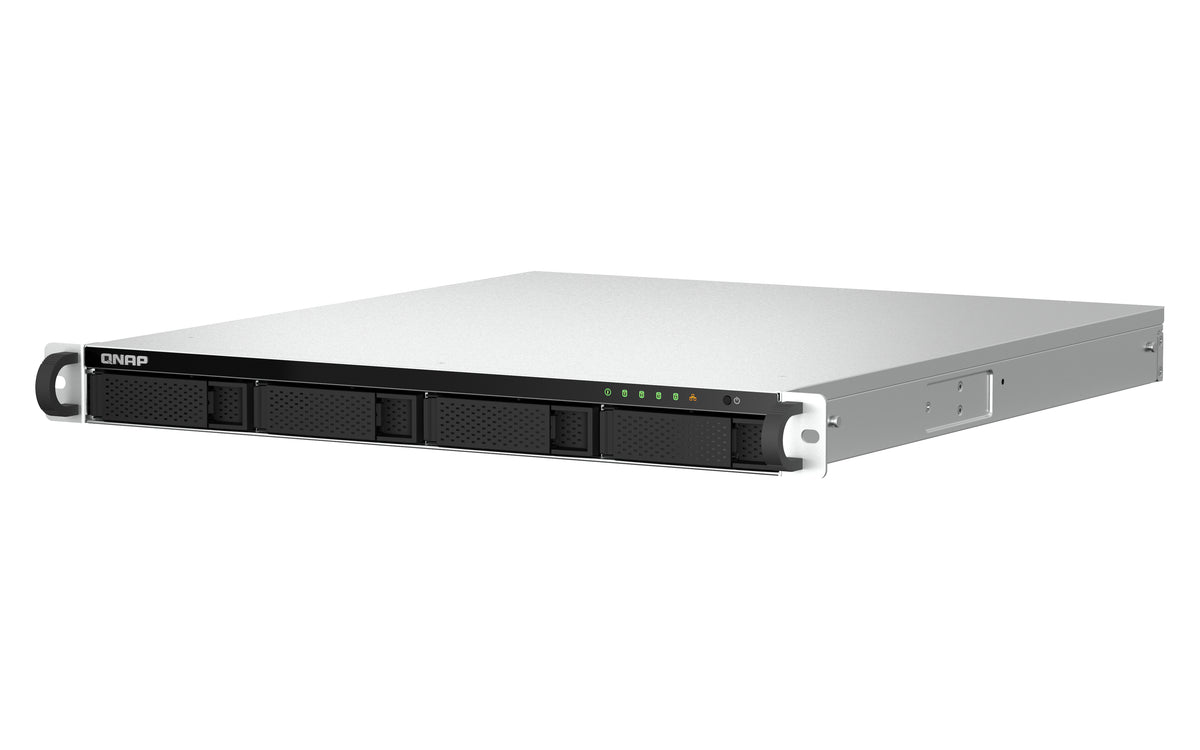 QNAP TS-464U-RP NAS Rack (1U) Intel® Celeron® N5095 8 GB DDR4 0 TB QNAP Turbo System Aluminium, Schwarz