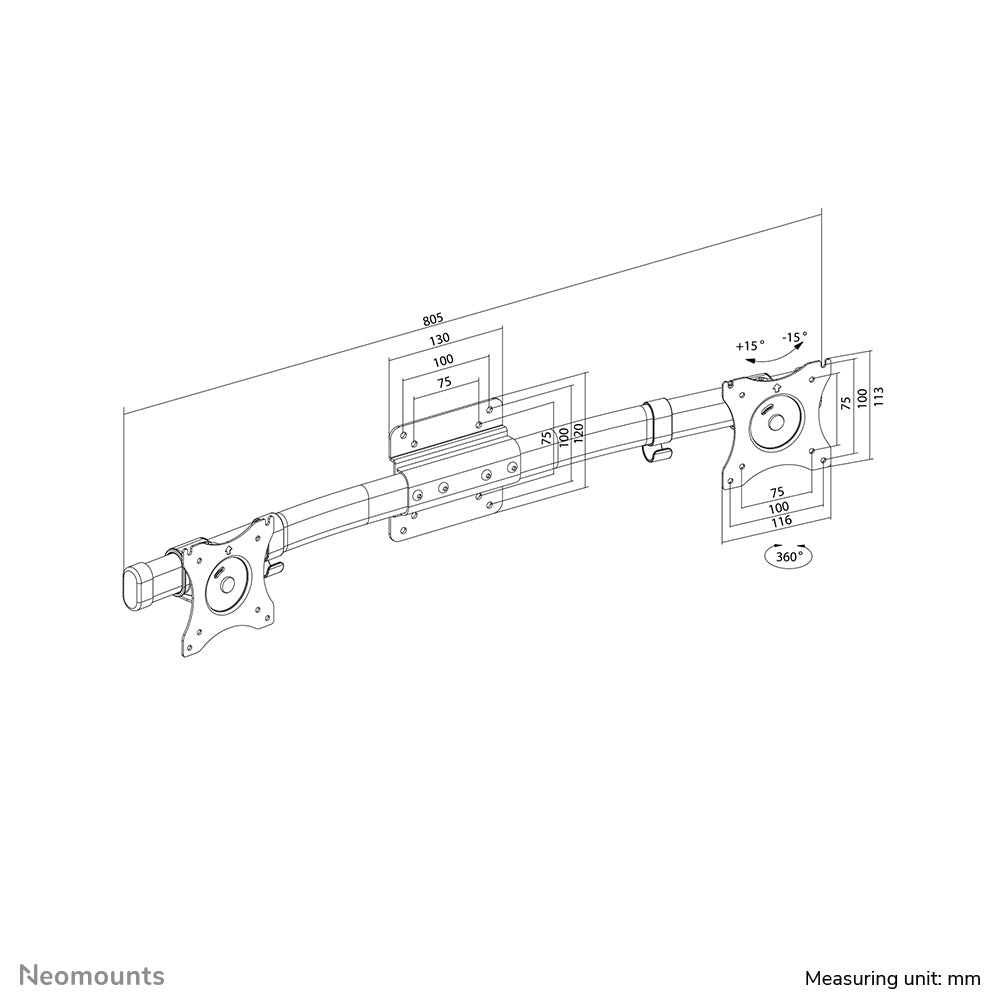Neomounts FPMA-CB100BLACK Doppeltraverse- Monitorhalterung 10-27"