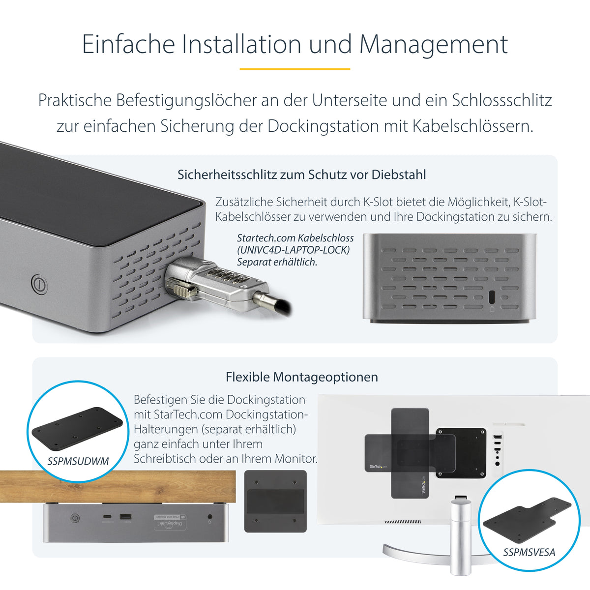 StarTech.com USB C Dockingstation für 4 monitore - 4K 60Hz Hybrid Notebook Dock DisplayPort 1.4 & HDMI 2.0 - Universal USB-C/Thunderbolt Laptop Dock mit 100W PD - USB Hub mit 1x USB-C & 3x USB-A, GbE, Audio