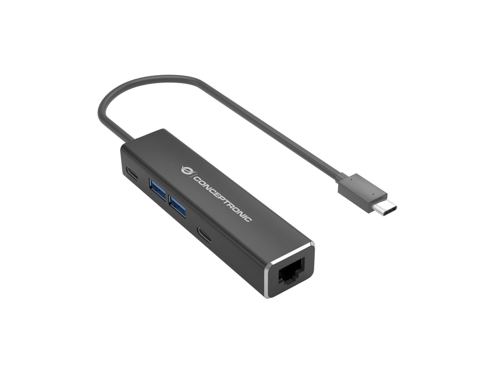Conceptronic ABBY14B Adaptateur Ethernet USB 3.2 Gen 1 2,5G avec hub USB, GbE, USB-A x 2, USB-C x 2