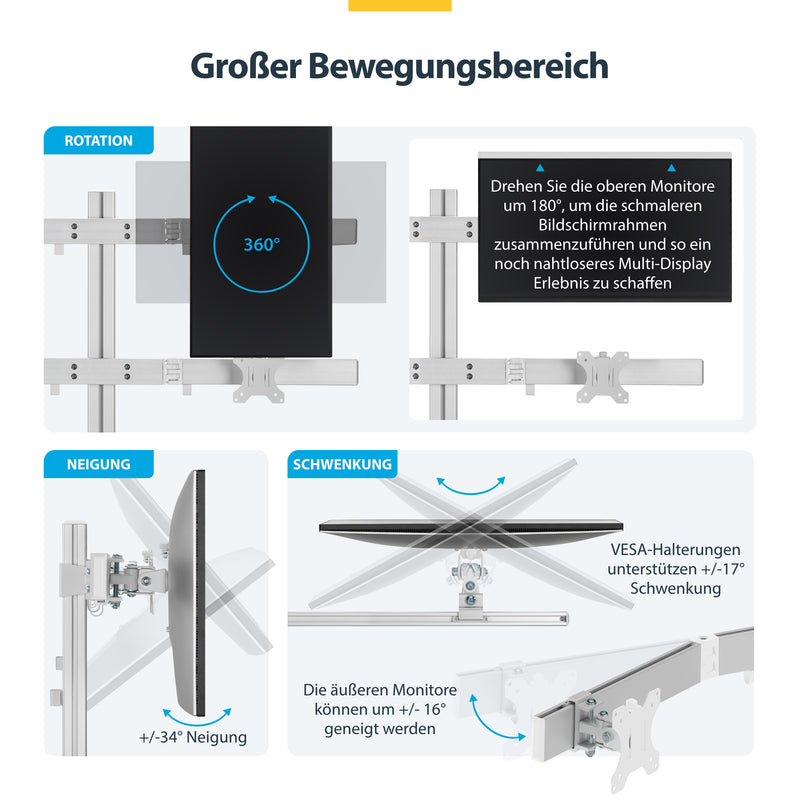 StarTech.com 6-MONITOR-ARM-A Flachbildschirm-Tischhalterung 81,3 cm (32") Tisch/Bank Weiß