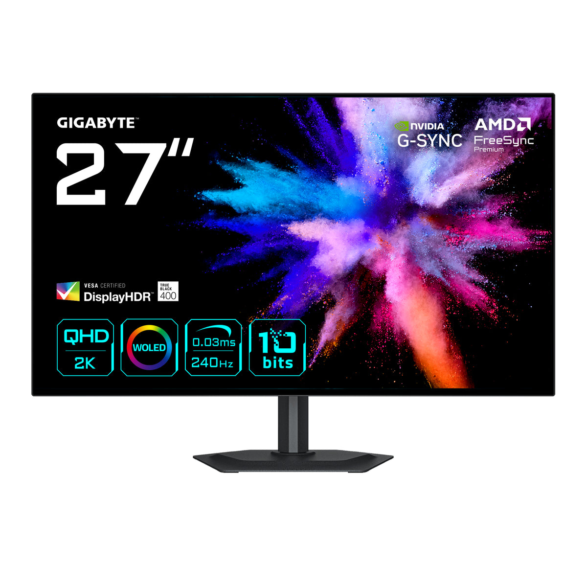 GIGABYTE GO27Q24G 27” OLED 2K QHD Gaming-Monitor - 2560 x 1440, 240Hz, 0.03ms, 275 cd/m², FreeSync Premium, G-Sync Kompatibel, HDMI 2.1, DisplayPort 1.4