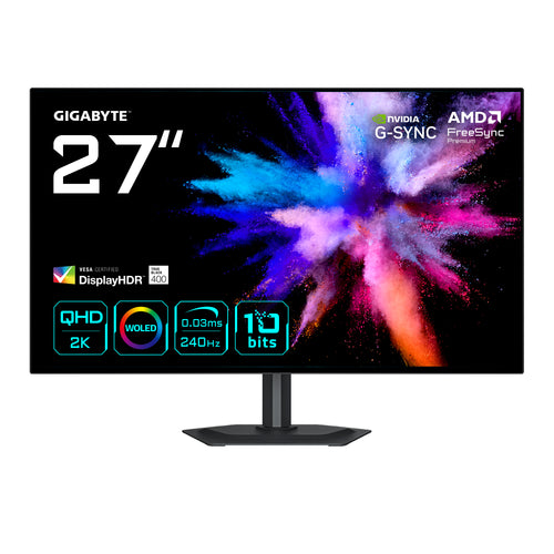 GIGABYTE GO27Q24G 27” OLED 2K QHD Gaming-Monitor - 2560 x 1440, 240Hz, 0.03ms, 275 cd/m², FreeSync Premium, G-Sync Kompatibel, HDMI 2.1, DisplayPort 1.4