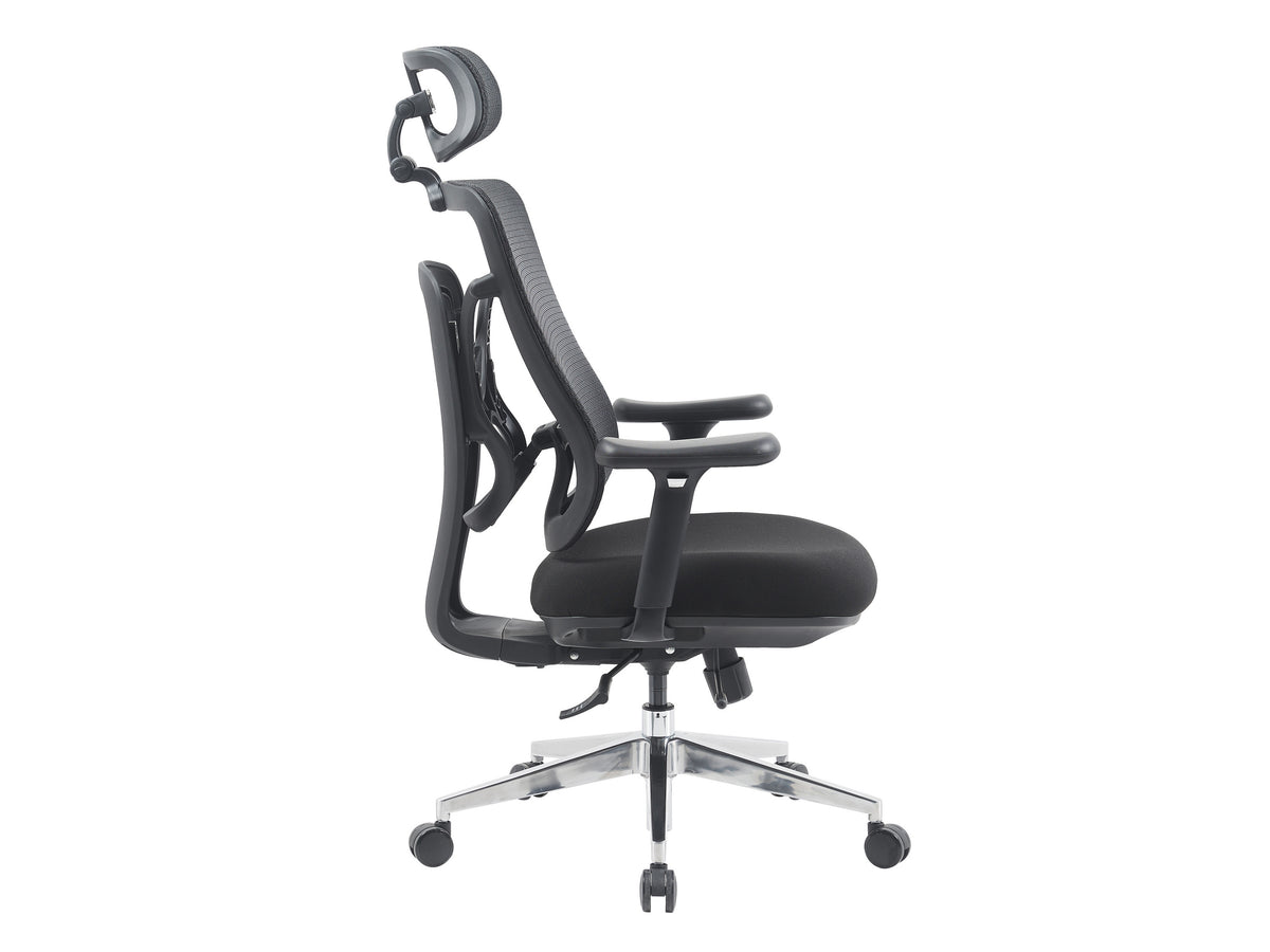 Equip 651054 Ergonomischer Bürostuhl, Nylon-Netzgewebe, 4D-Kopfstütze, 3D-Armlehnen, Synchronmechanik, Schwarz