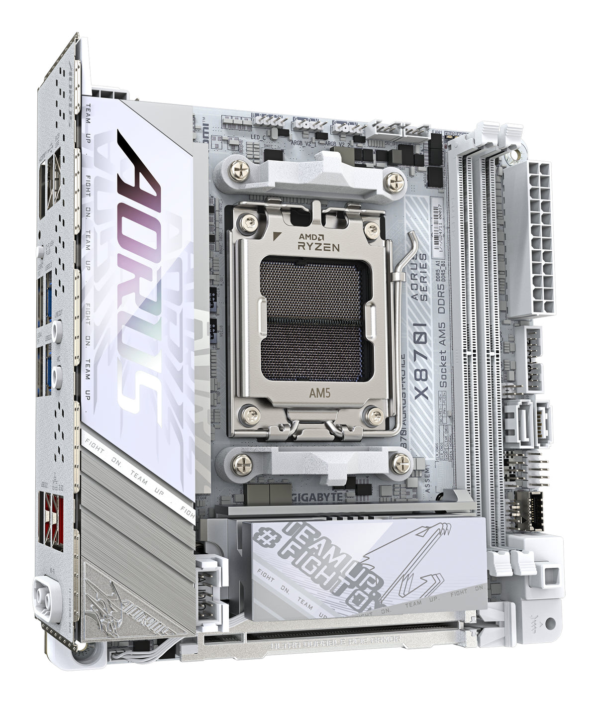 GIGABYTE X870I AORUS PRO ICE Mainboard - Unterstützt AMD Ryzen 9000er-Serie CPUs, 8+2+1 Phasen VRM, bis zu 8400 MHz DDR5 (OC), 1xPCIe 5.0 M.2 + 1xPCIe 4.0 M.2, WI-FI 7, 2,5 GbE LAN, USB 4