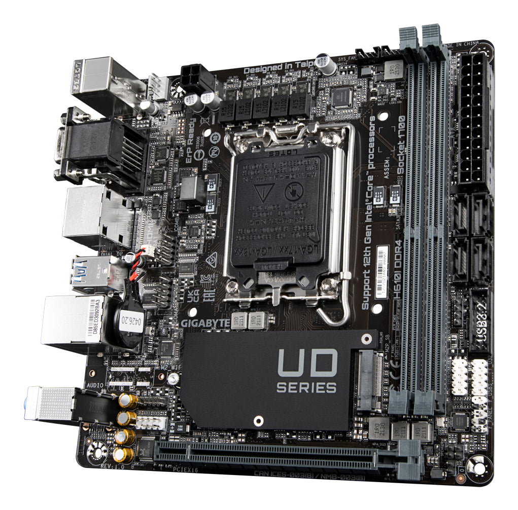GIGABYTE H610I DDR4 Mainboard - Unterstützt Intel Core Prozessoren 14th CPUs, 4+1+1 Hybrid Digital VRM, up to 3200MHz DDR4, 1xPCIe 3.0 M.2, GbE LAN, USB 3.2 Gen 1