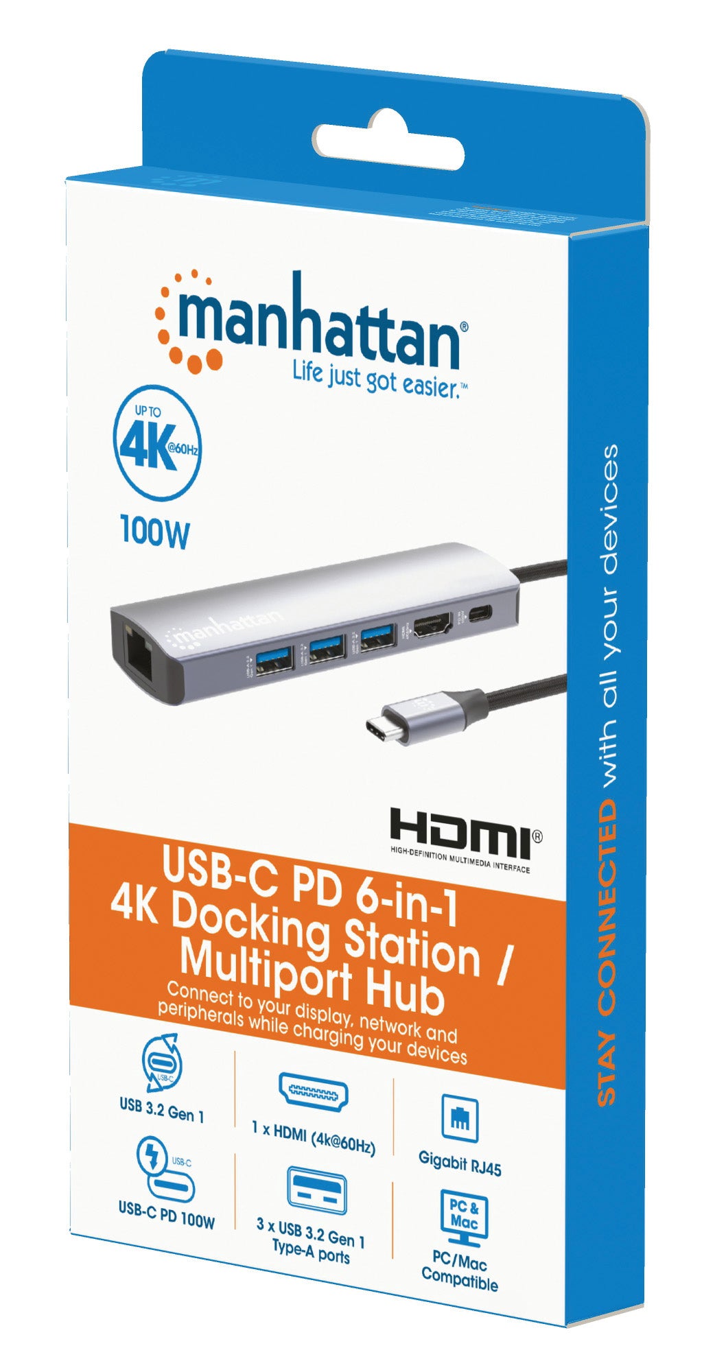 Manhattan 153959 laptop-dockingstation & portreplikator Kabelgebunden USB 3.2 Gen 1 (3.1 Gen 1) Type-C Silber