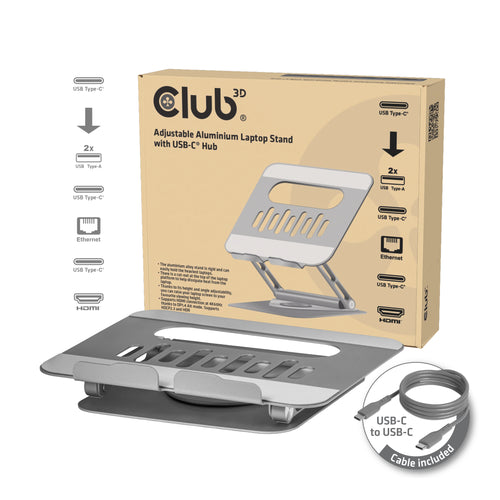 CLUB3D Verstellbarer Aluminium-Laptop-Ständer mit USB-C® Hub