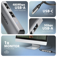 Axagon HMC-H3A USB 5Gbps hub, 3x USB-A, HDMI 4k/30Hz, 15cm USB-C Kabel
