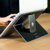 R-Go Tools Laptopständer R-Go Riser Attachable, verstellbar, integriert auf Ihrem Laptop, Aluminium, schwarz